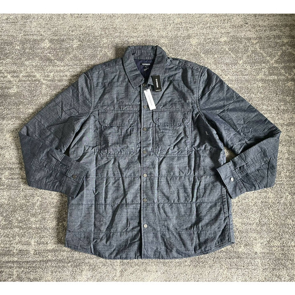 Express Mens L Tall Shirt Jacket Blue Snaps Collared Pockets NWT K4